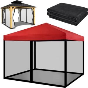 10x10 Mosquito Net with Zipper for Patio Camping Gazebo and Canopy Tent, Outdoor Gazebo Replacement Mosquito Netting Tent Screen Wall, Ultra Fine Mesh(Only Net No Frame)