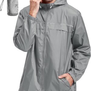 Rain Jacket Men Waterproof Windbreaker, Lightweight Hooded Raincoat for Daily Casual