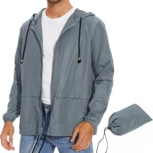 Packable Mens Rain Jacket Lightweight Raincoat Waterproof with Hood Outdoor Windbreaker Jacket Travel Rain Jackets