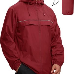 Mens Waterproof Windbreaker Rain Jacket Lightweight Packable Raincoat with Hood for Golf Hiking Travel